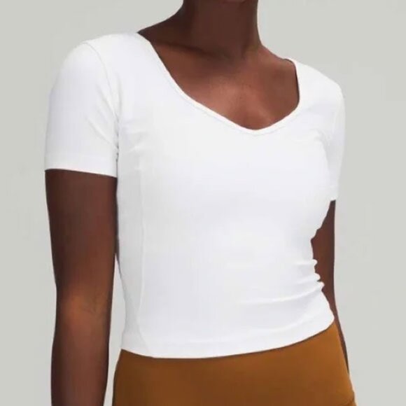 Lululemon Align Short Sleeve V-Neck Crop Top White M 8 - Picture 1 of 7